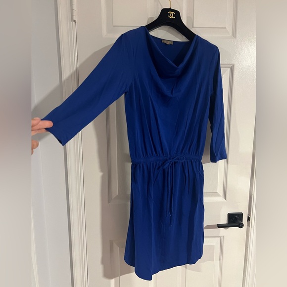 Lilla P Pima Cotton Modal 3/4 Sleeves MIDI Dress Boat Cowl Neck Blue Size M - Picture 2 of 8